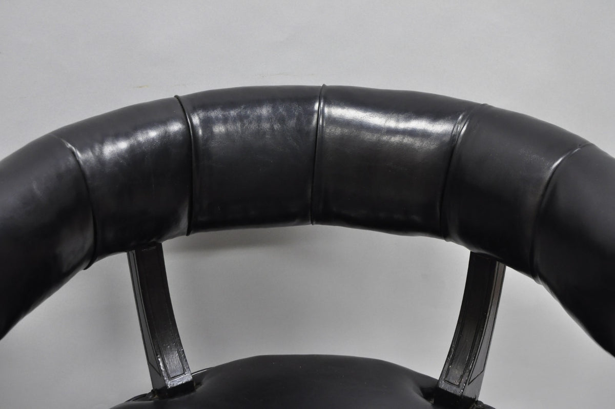 Vintage Mid Century Modern Low Black Barrel Back Lounge Club Chairs - a Pair