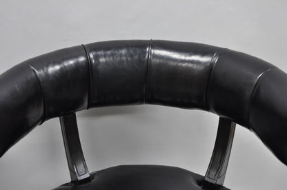 Vintage Mid Century Modern Low Black Barrel Back Lounge Club Chairs - a Pair