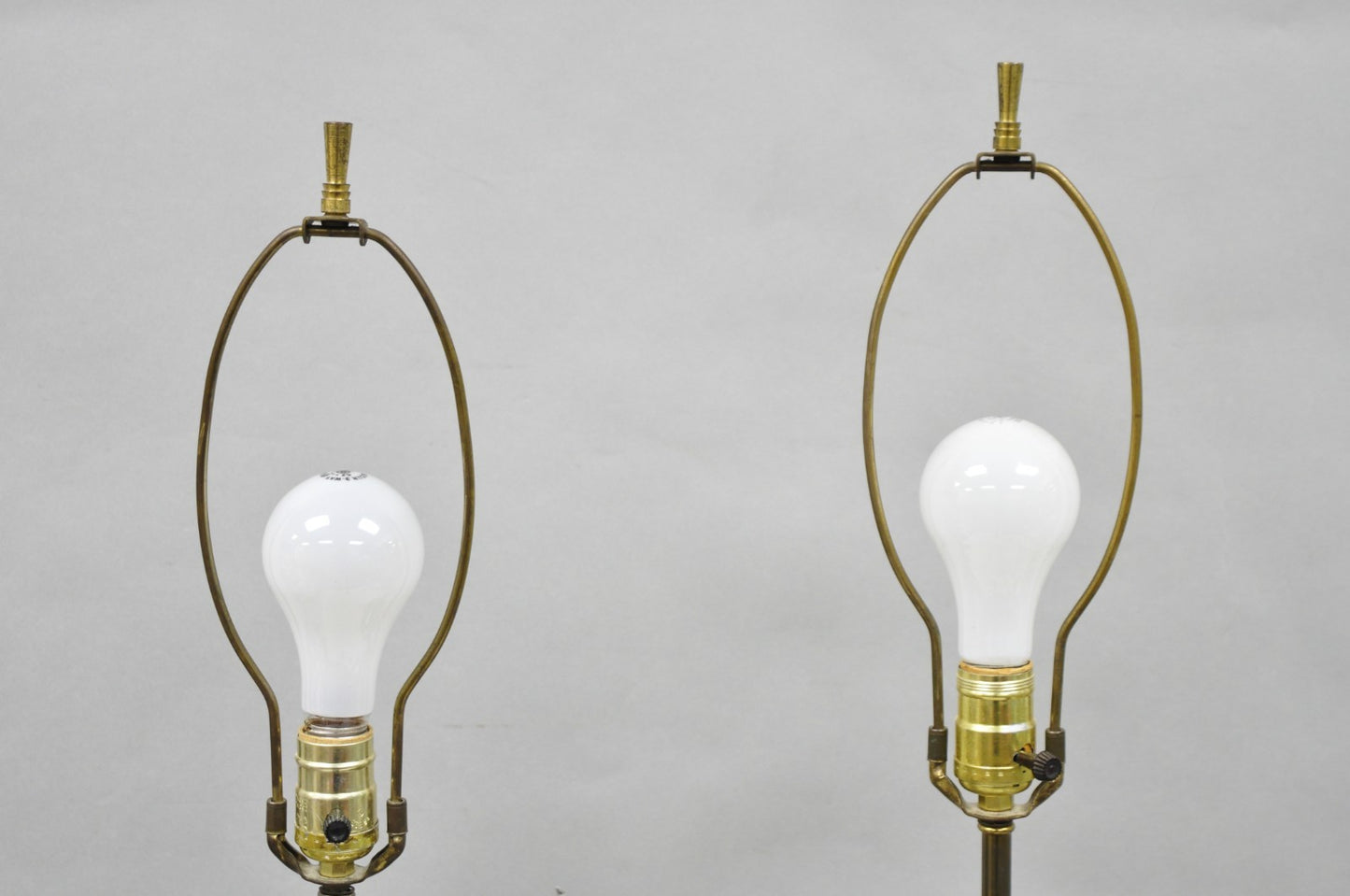 Vintage Mid Century Modern Ribbed Smoked Glass Orb Pineapple Table Lamps - Pair