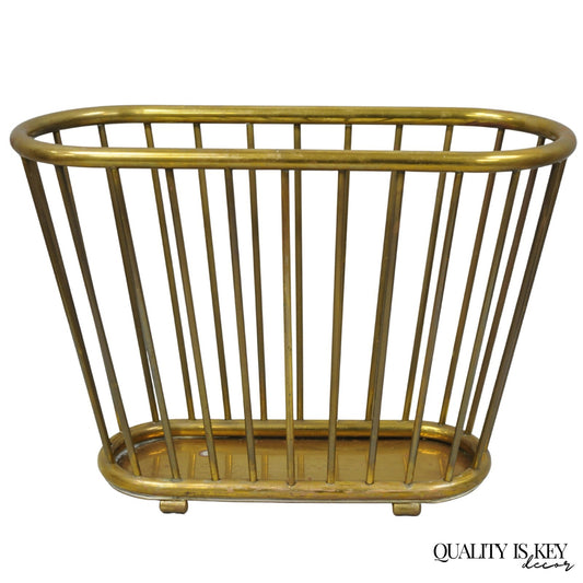 Vintage Gatco Mid Century Modern Solid Brass Spindle Modernist Magazine Rack