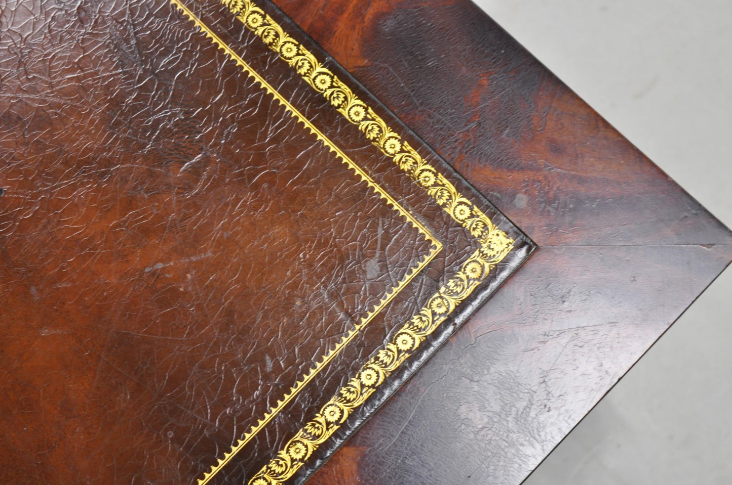 Vintage French Regency Mahogany Leather Top Saber Leg Coffee Table attr Weiman