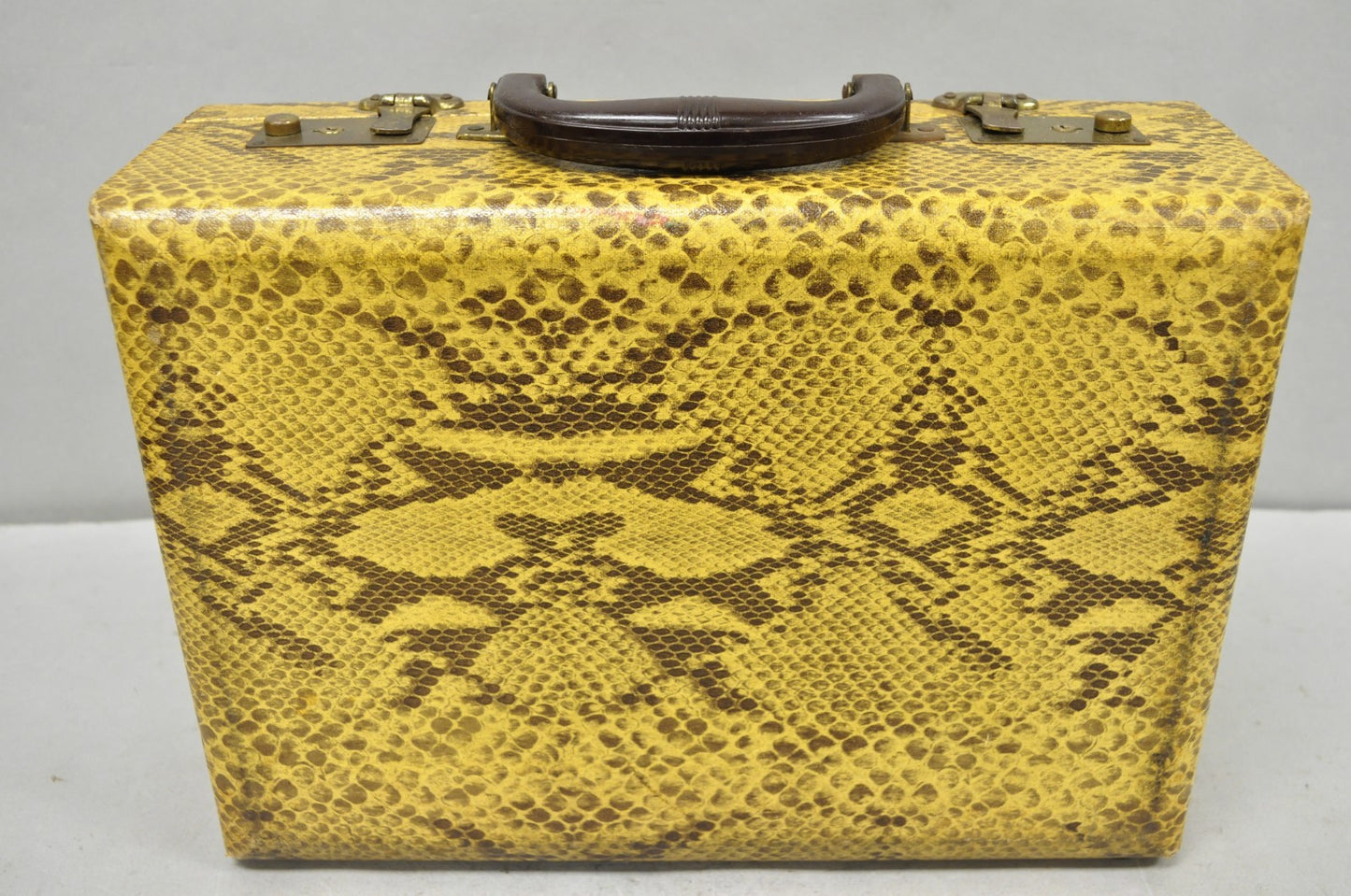 Vintage Mid Century Modern Faux Python Snakeskin Travel Toiletry Case Suitcase