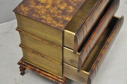 Decorator 3 Drawer Stacked Faux Book Form Italian Side Table w/ Oil Drop Finish