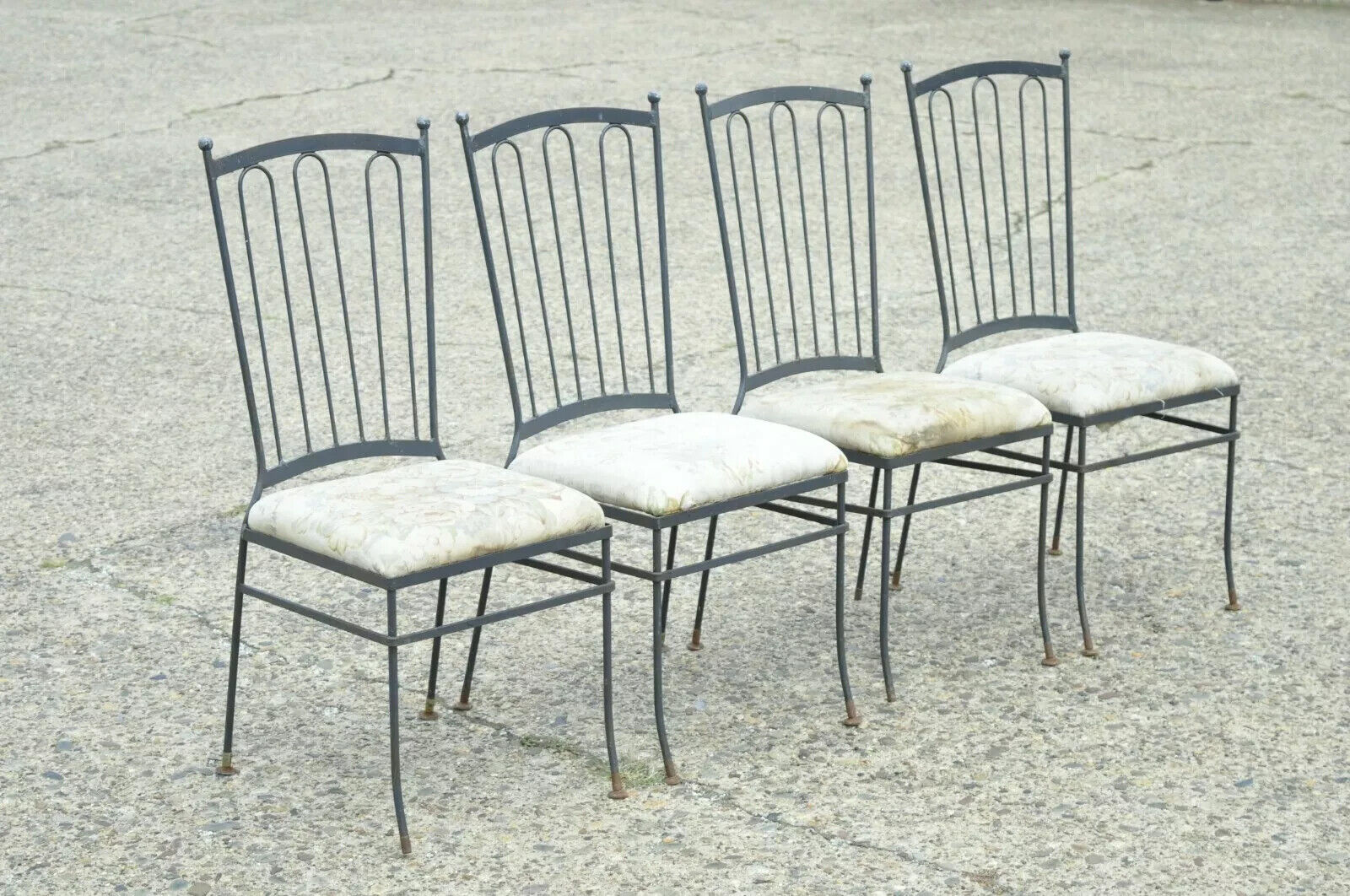 Vintage Mid Century Italian Modern Wrought Iron Patio Dining Chairs - Set of 4