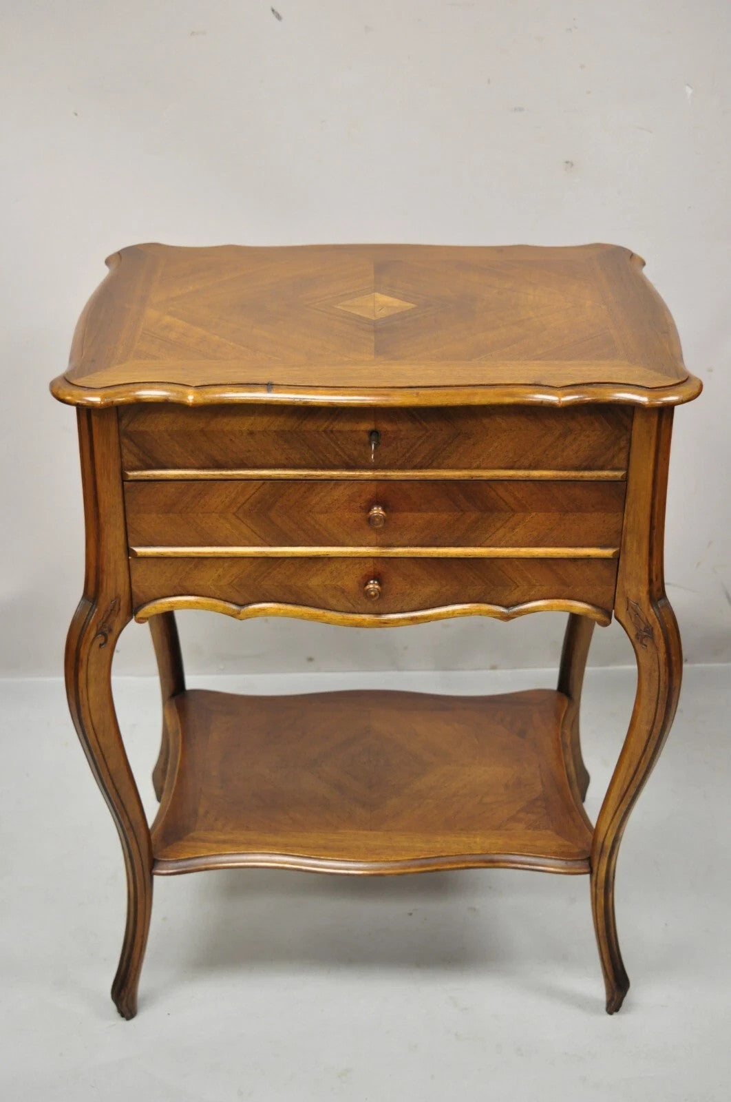 Antique French Victorian Mahogany Sewing Stand Nightstand Side Table w/ Flip Top