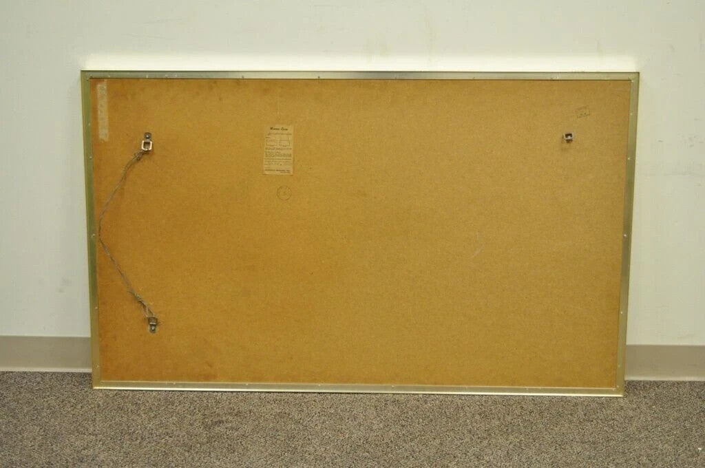 Vintage Mid Century Modern Paul McCobb Style Brass Tone Beveled Glass Mirror