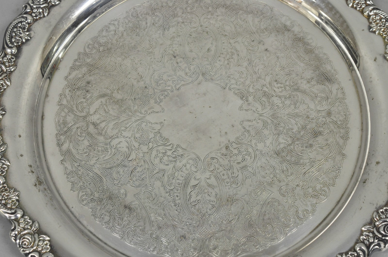 Vintage Oneida Victorian Silver Plated Twin Handle Round Bar Serving Tray