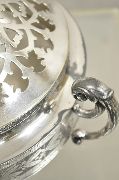 Antique Wallace Bros & Co. Victorian Silver Plated Reticulated Lid Butter Dish