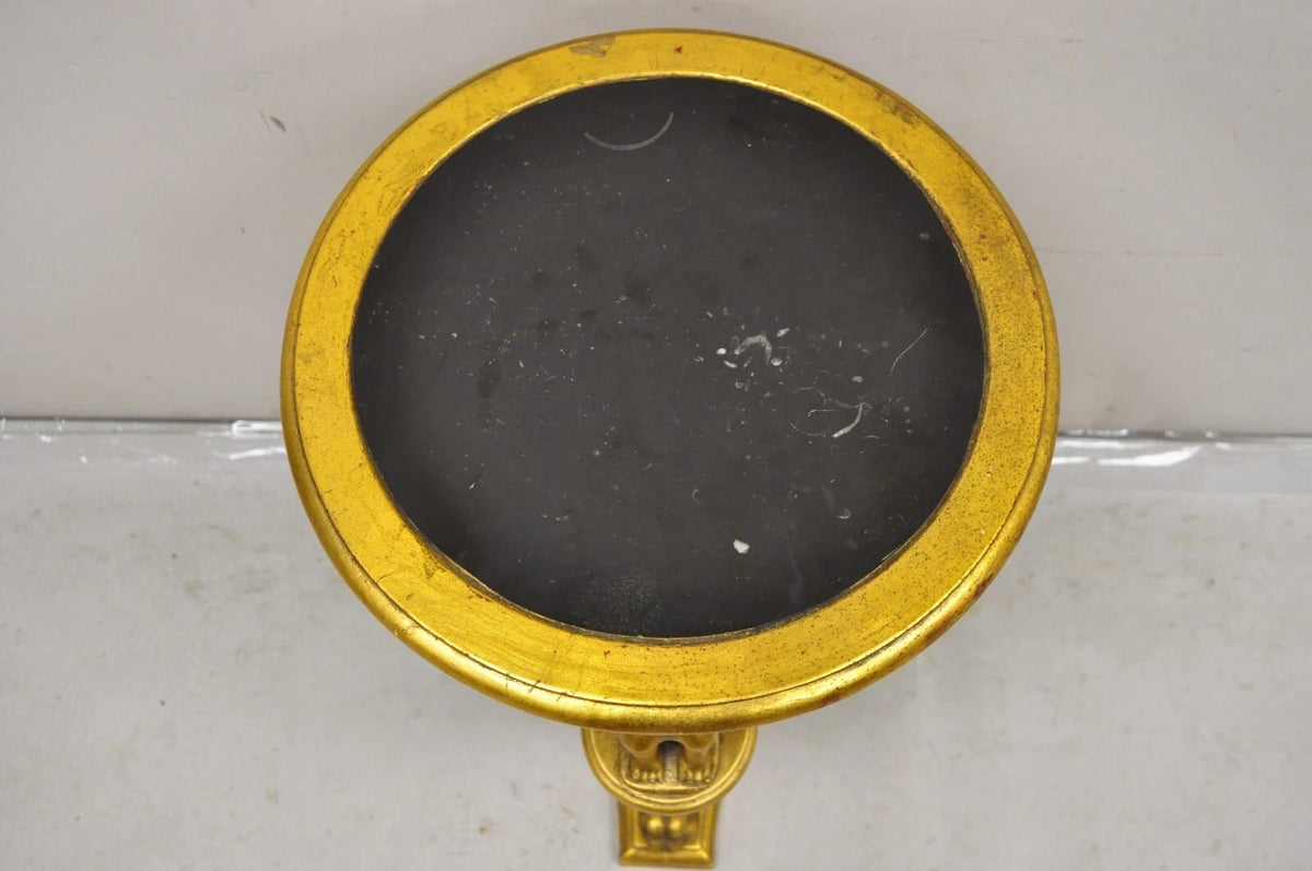 Egyptian Revival Gold Giltwood Marble Top Sphinx Pedestal Side Table Plant Stand