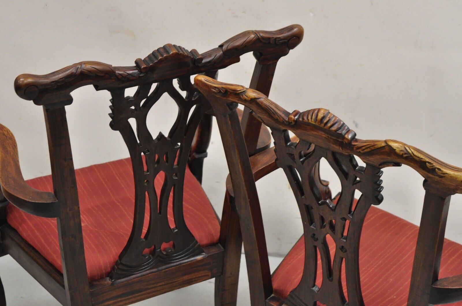 Chippendale Style Mahogany Carved Ball and Claw Dining Arm Chairs - a Pair