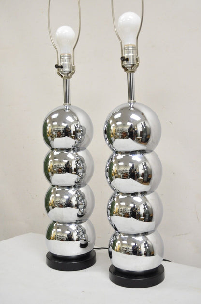 George Kovacs Mid Century Modern Chrome 4 Stacked Ball Table Lamps - a Pair