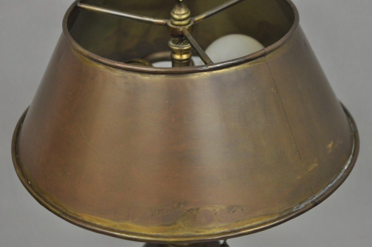 Vintage French Empire Burnished Brass Small Bouillotte Black Column Table Lamp