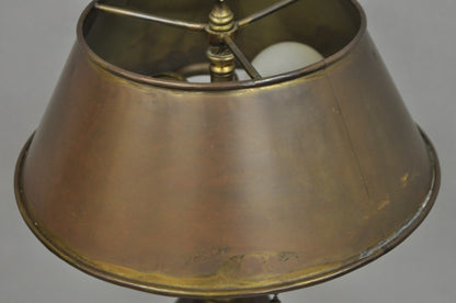 Vintage French Empire Burnished Brass Small Bouillotte Black Column Table Lamp