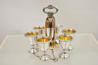 Antique English Victorian Silver Plated Egg Server w/ Spoon Set - Service for 6