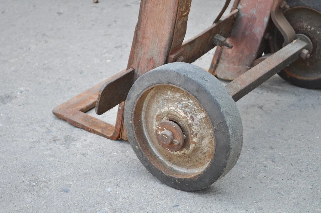Antique Industrial Steampunk Distressed Iron & Wood Rolling Hand Truck Cart