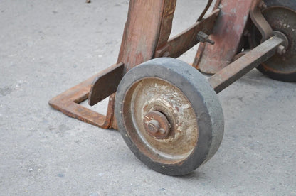 Antique Industrial Steampunk Distressed Iron & Wood Rolling Hand Truck Cart