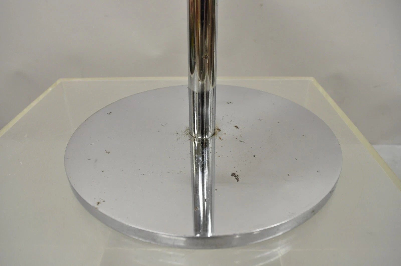 Mid Century Modern Hugh Acton Round Marble Top Chrome Lollipop Drinks Side Table