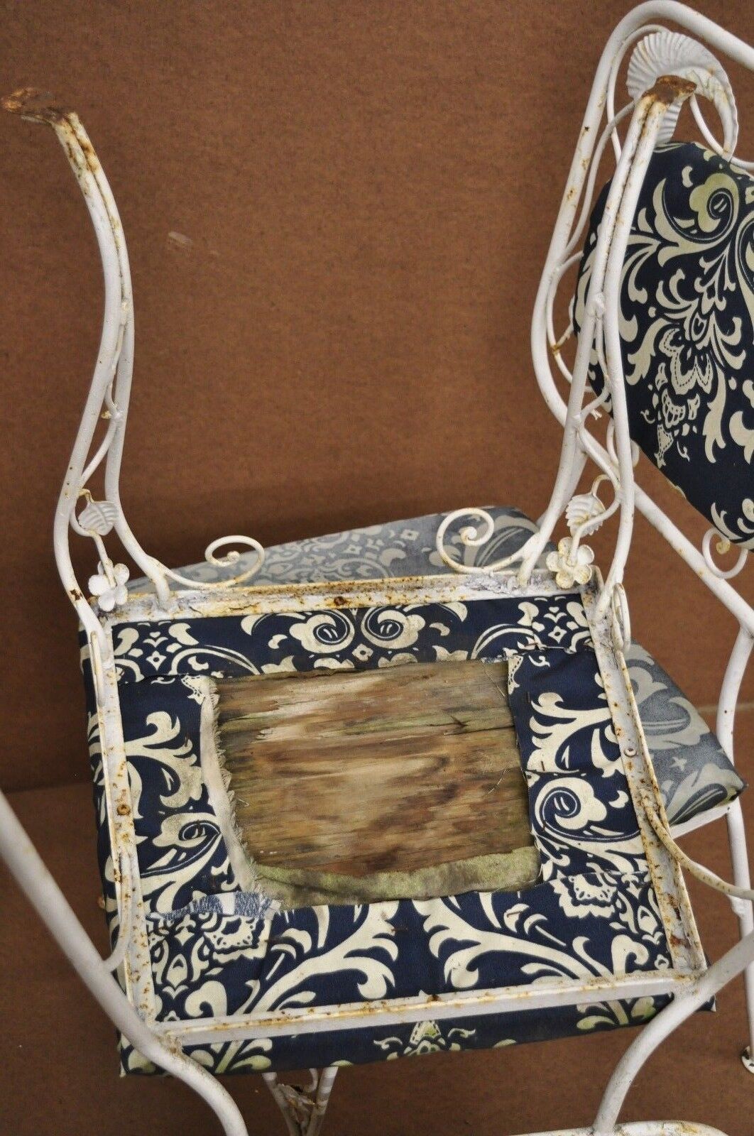 Vintage Art Nouveau Style Floral Wrought Iron Garden Dining Chairs - Set of 4