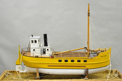 Large 48" Vintage Wooden Fishing Vessel Model Ship Yellow Hull South Korean Flag
