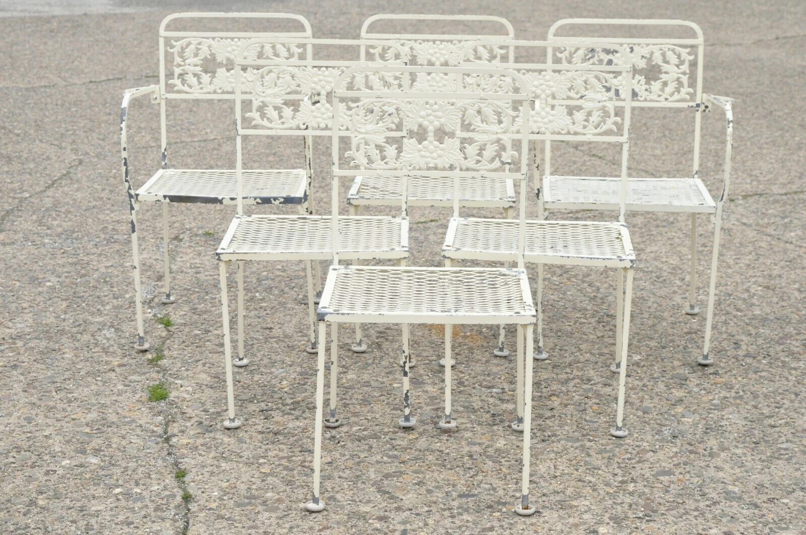 Vintage Victorian Grapevine Wrought Iron Garden Patio Dining Set - 7 Pc Set