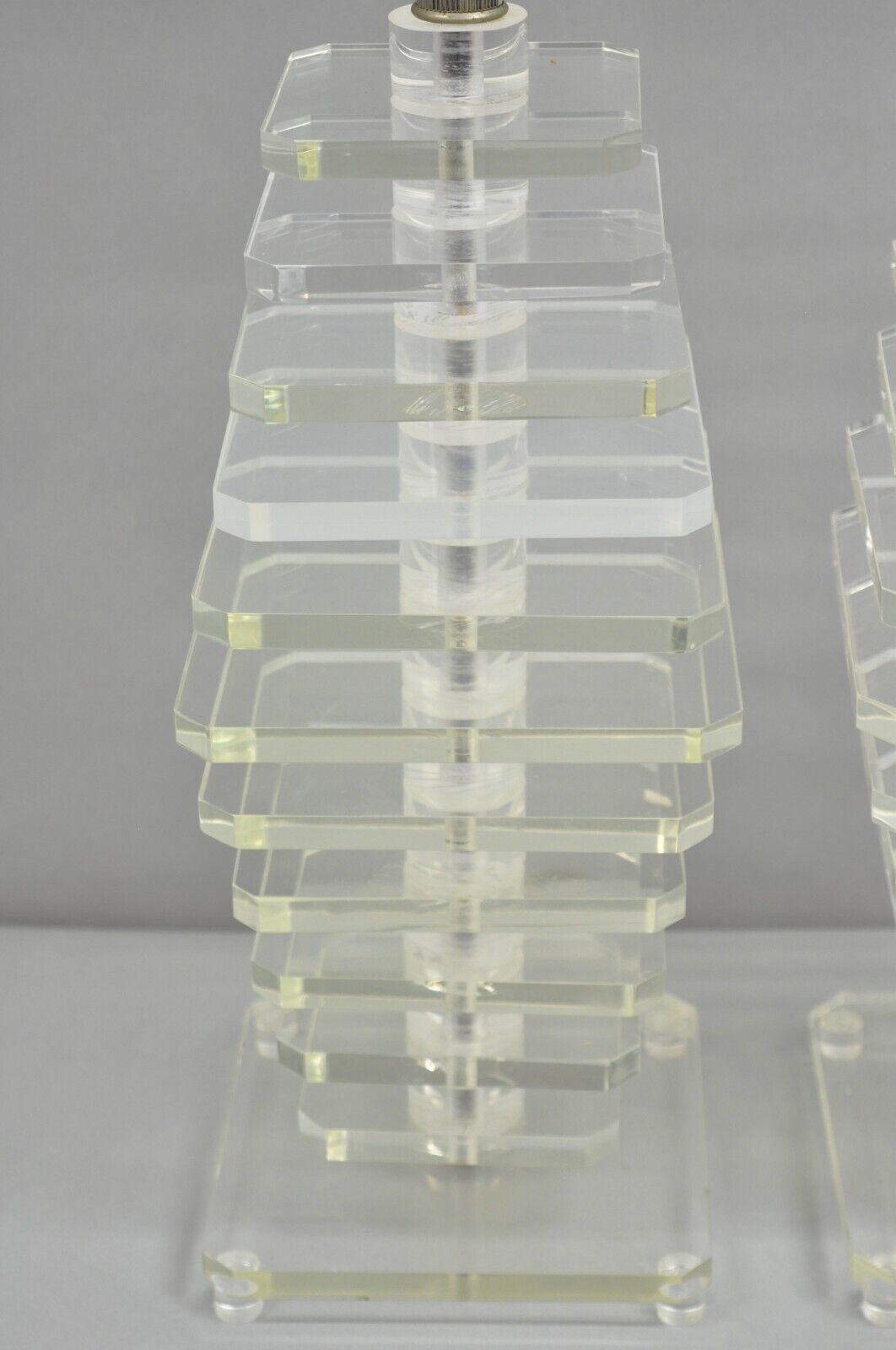 Vintage Mid Century Modern Stacked Lucite Skyscraper Table Lamps - a Pair