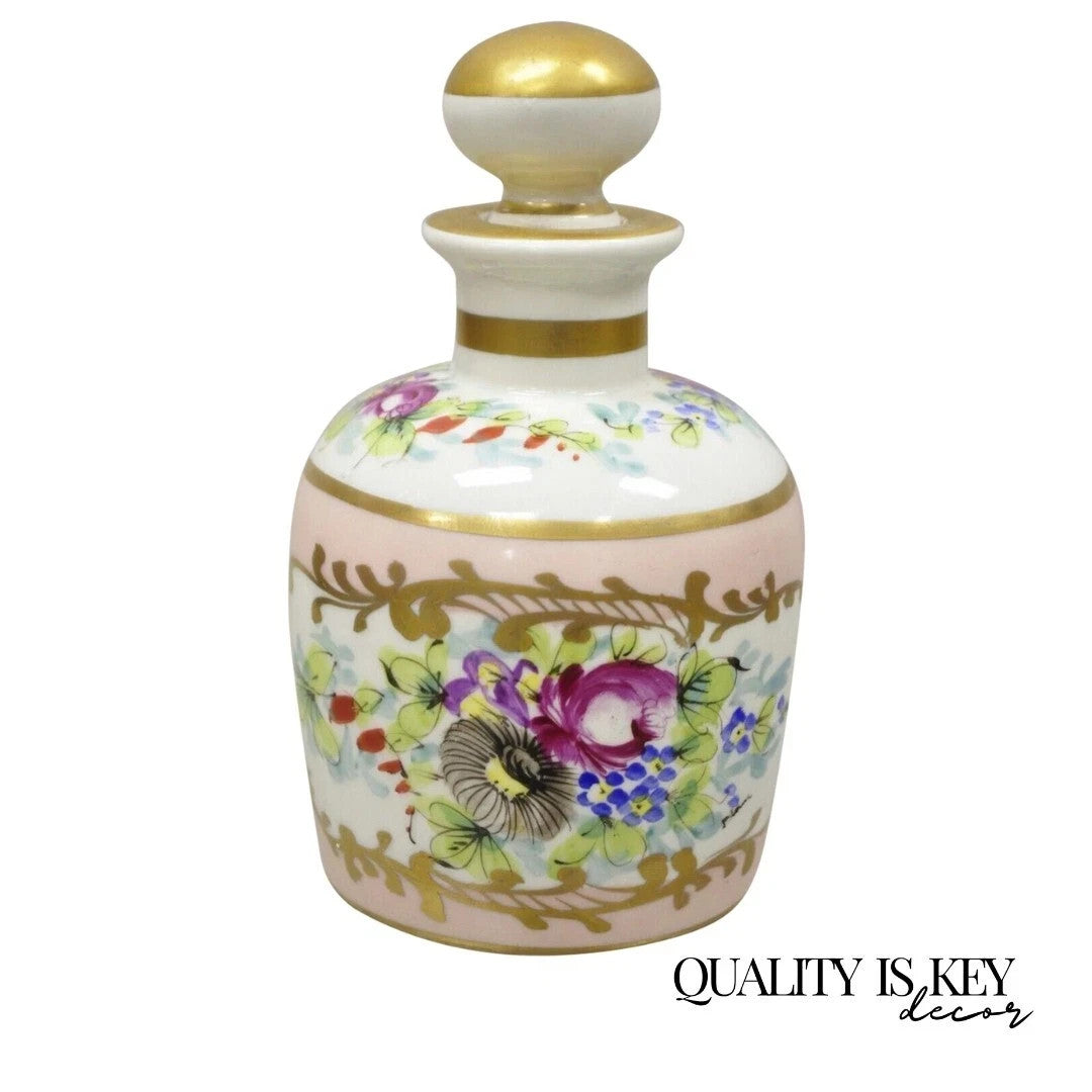 Antique French Victorian Hand Painted Porcelain Vanity Tonic Perfume Bottle
