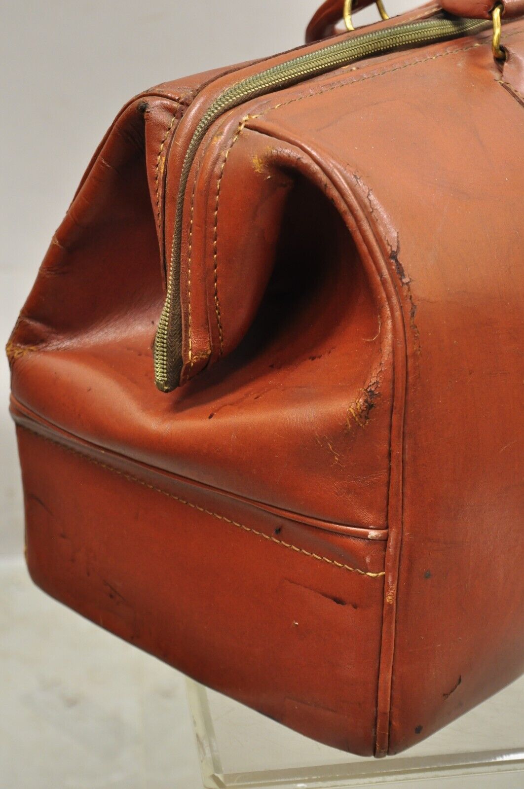 Vintage Crest Brown Leather Doctors Bag Carry on Luggage Suitcase