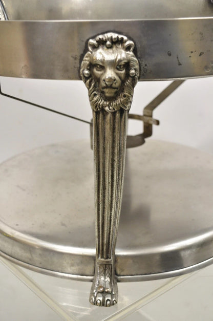 Vintage Regency Silver Plated Steel Round Catering Serving Chafing Dish w/ Lions