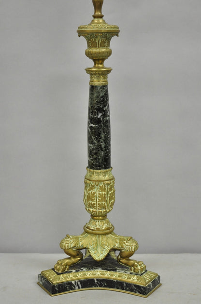 Antique French Empire Regency Gilt Bronze & Marble Column Paw Foot Table Lamp