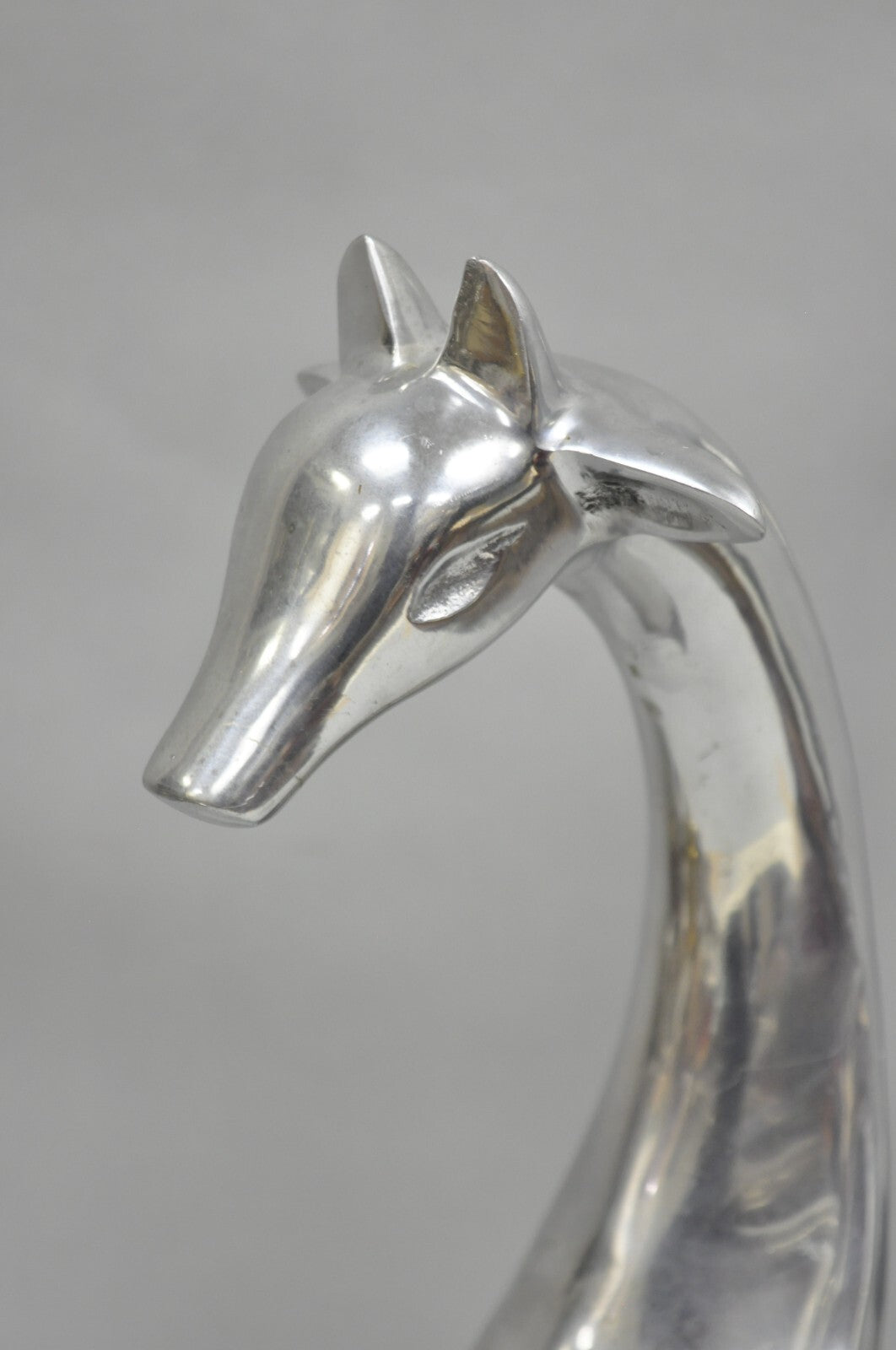 Vintage Mid Century Modern Cast Aluminum Silver Giraffe Sculptures - a Pair
