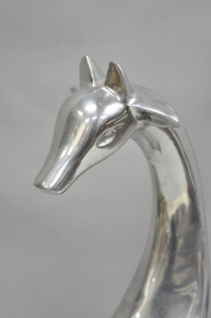 Vintage Mid Century Modern Cast Aluminum Silver Giraffe Sculptures - a Pair