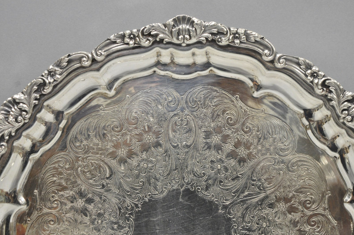 Vintage Poole Silver 3209 Victorian 12" Round Silver Plated Salver Platter Tray