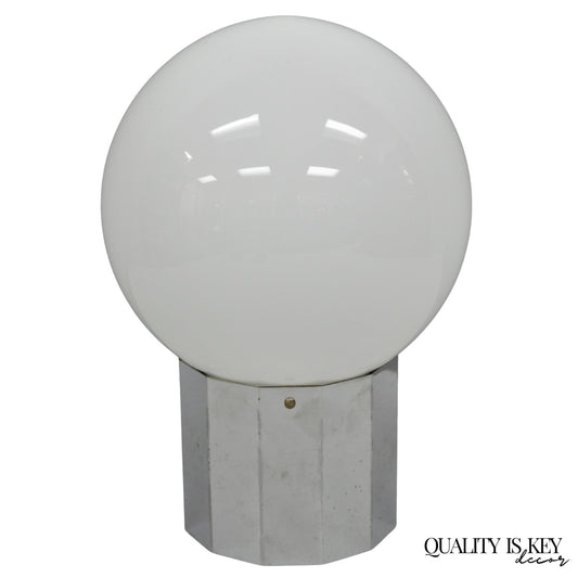 Vintage Mid Century Modern Faceted Chrome Base White Glass Ball Small Table Lamp