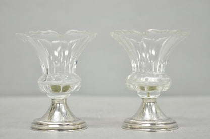 Antique English Victorian Crystal Glass & Silver Sweetmeat Candy Nut Dish, Set 6