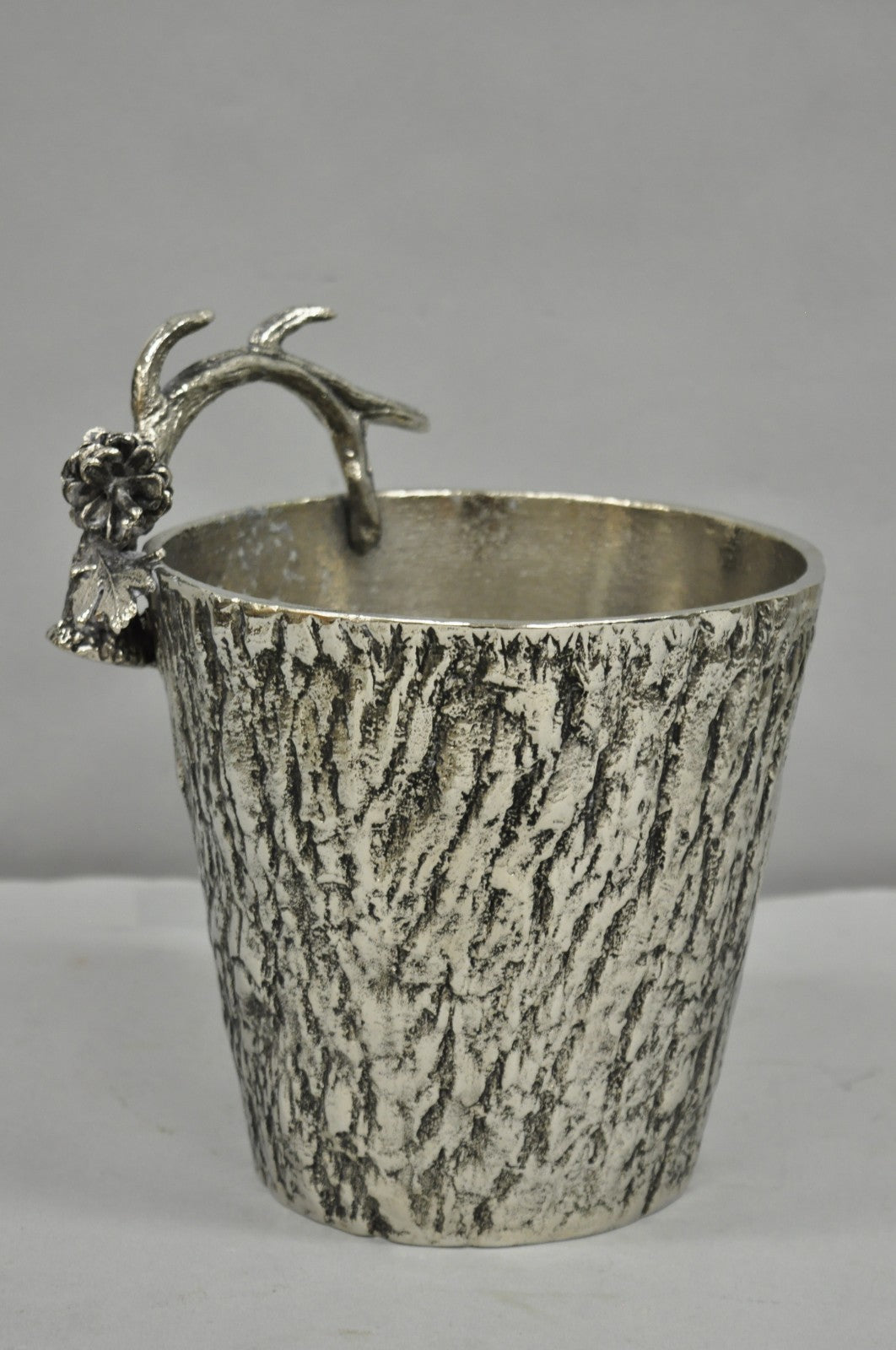 Hollywood Regency Faux Bois Silver Plated Antler Branch Chiller Bucket Mud Pie
