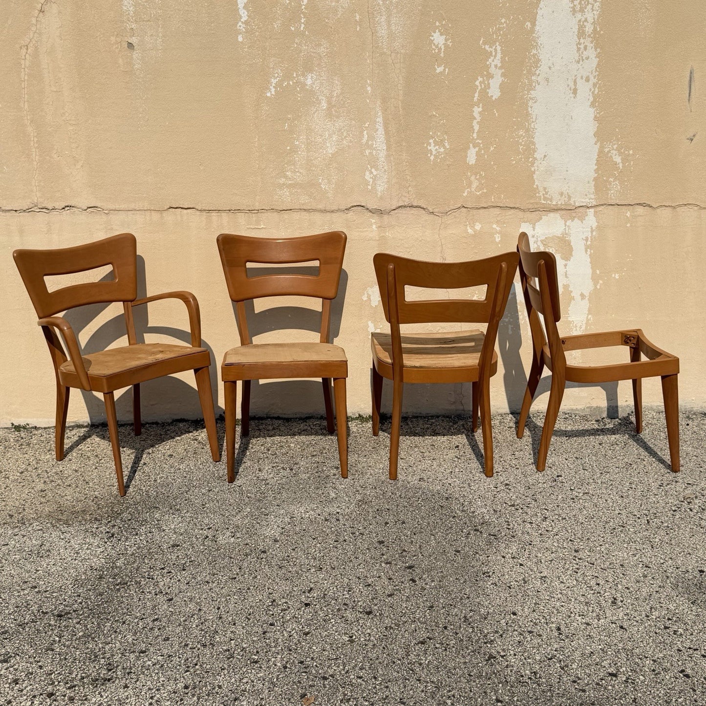 Vintage Heywood Wakefield MCM Dog Bone Maple Dining Room Chairs - Set of 4