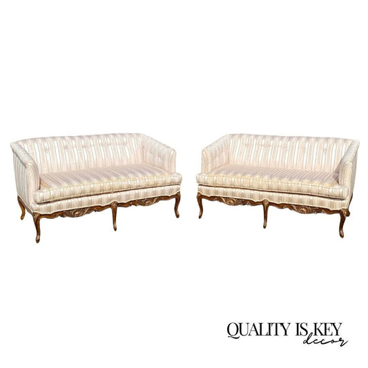 French Louis XV Provincial Style Upholstered Loveseat Sofa Settee - a Pair