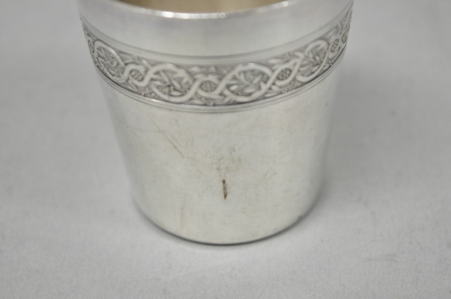 Antique Christofle French Silver Plated Shot Glass Goblet Cup w/ Wreath Pattern