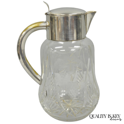 Antique Victorian German Silver Plated Cut Crystal Glass Lemonade Water Pitcher