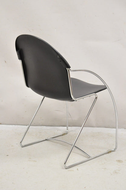 Steelcase Tom Grasman Chrome Frame Black Molded Plastic Stackable Chair Set of 4