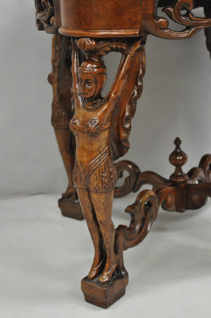 Antique French Renaissance Carved Female Dancer Walnut Display Tray Coffee Table
