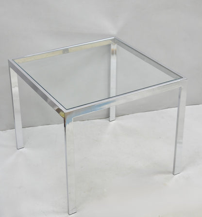 Mid Century Modern Polished Chrome Glass Top Square Occasional Side End Table