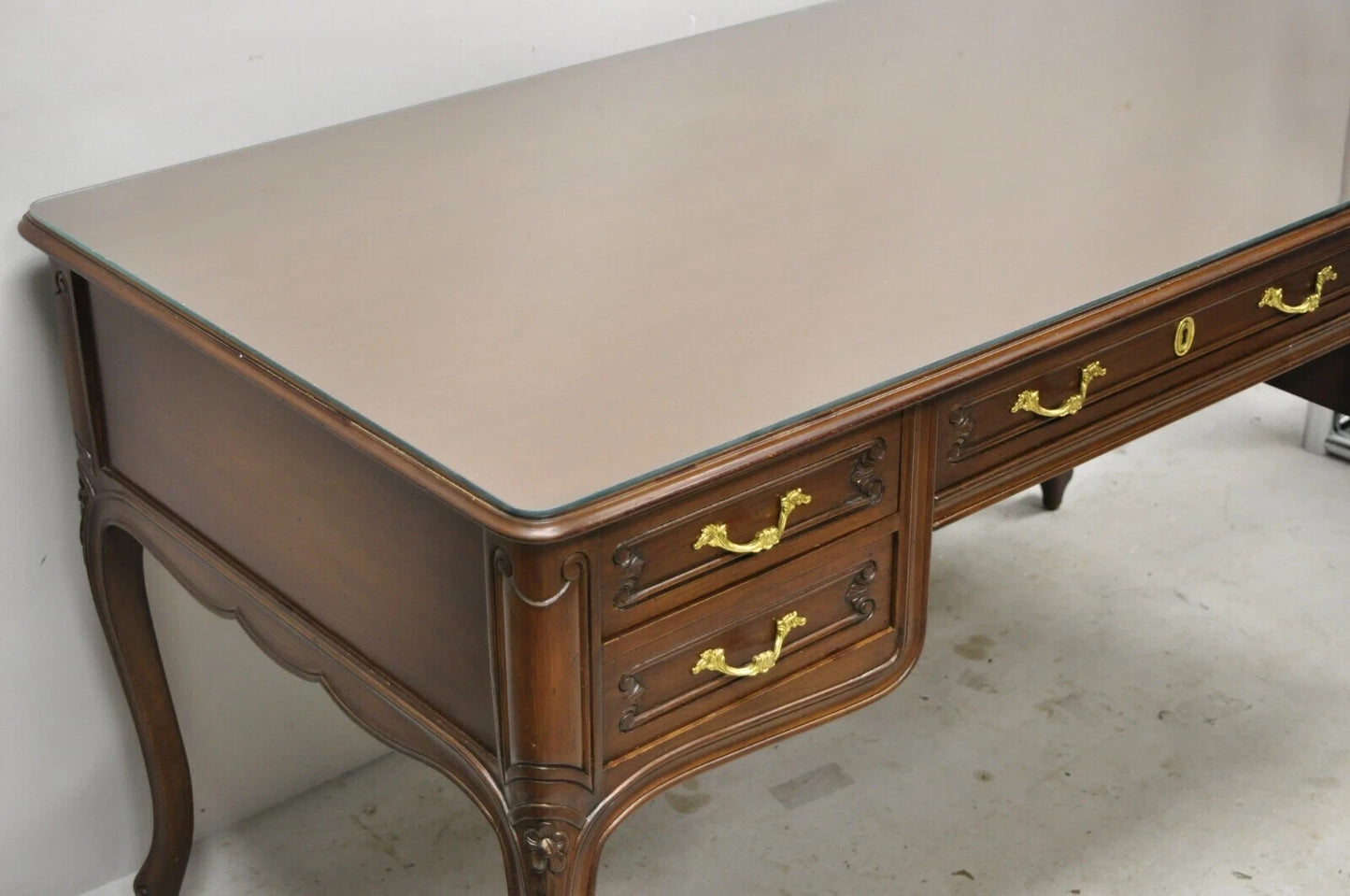 Vintage French Country Provincial Louis XV Style Walnut Office Writing Desk
