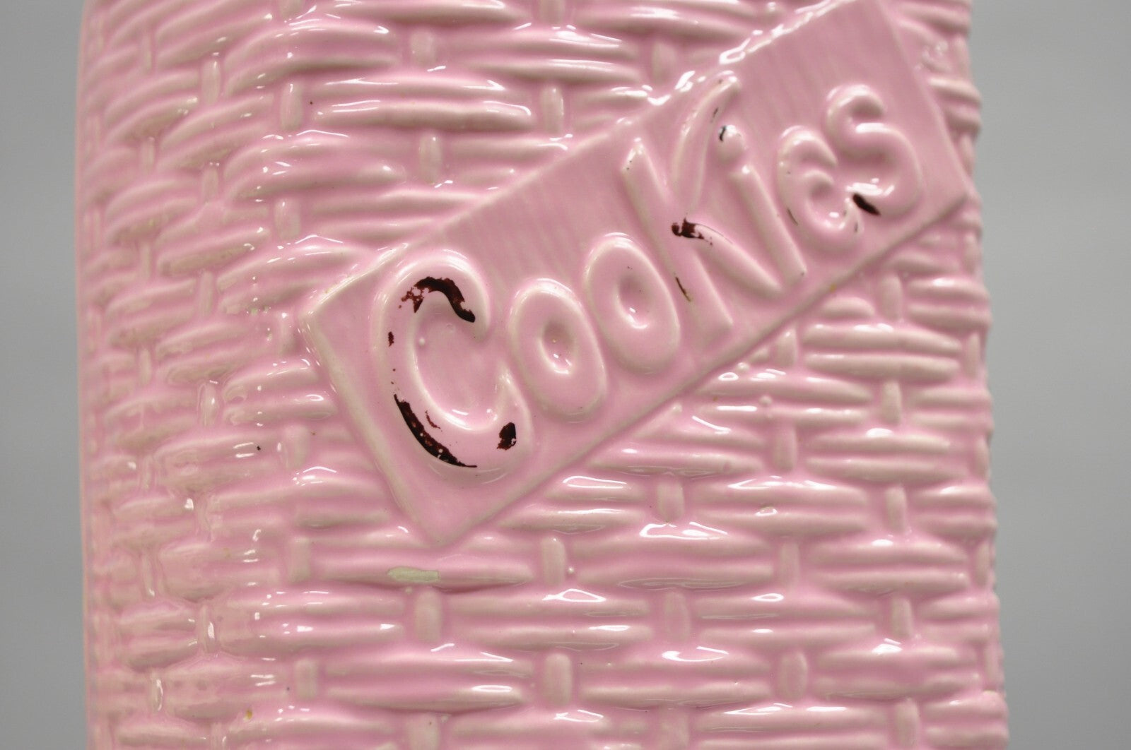 Vintage McCoy Pottery White and Black Cat Kitten Kitty in Pink Basket Cookie Jar