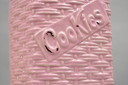 Vintage McCoy Pottery White and Black Cat Kitten Kitty in Pink Basket Cookie Jar