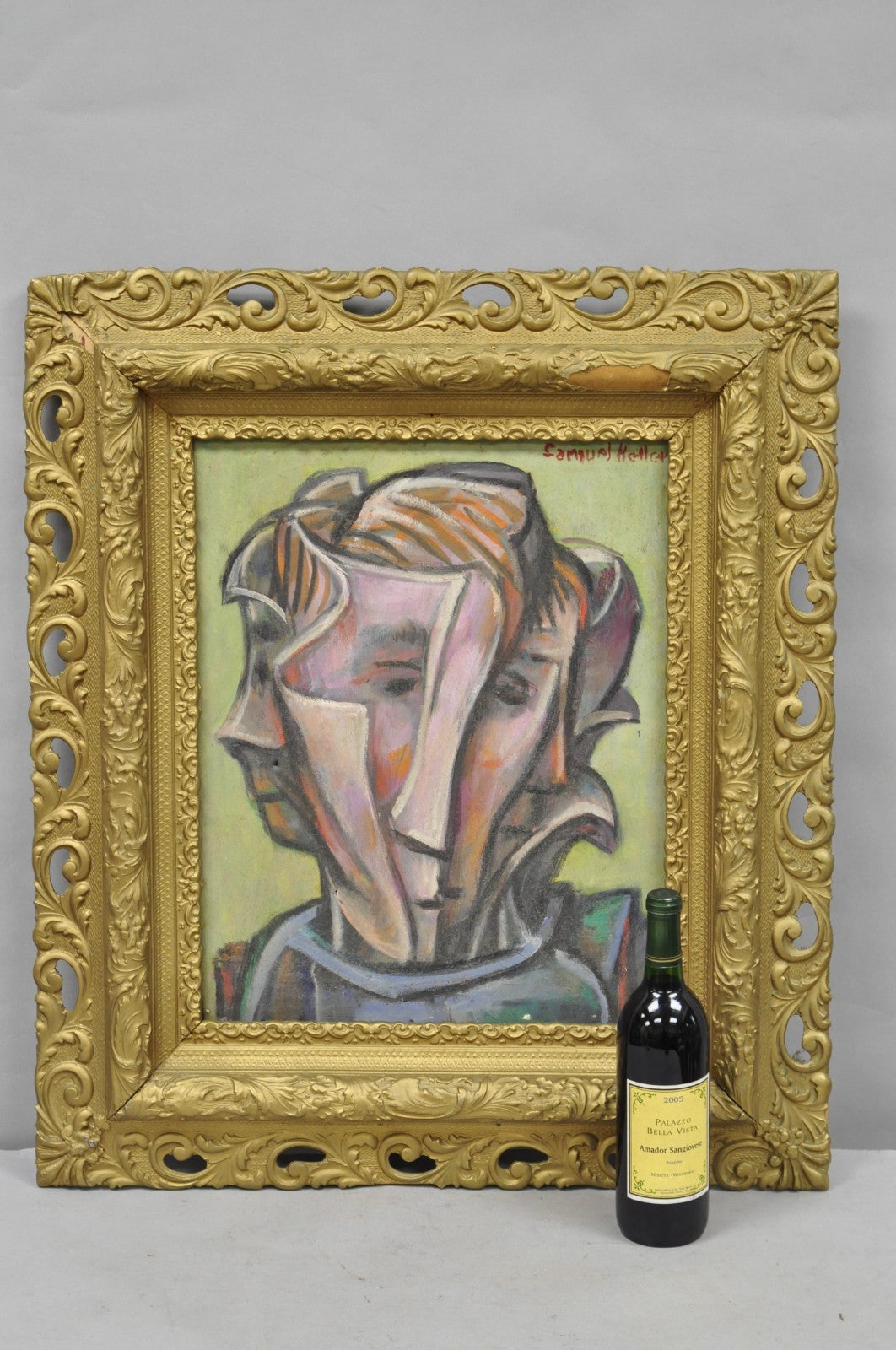 Vintage Samuel Heller "Face in Motion" Picasso Style Oil on Canvas Painting