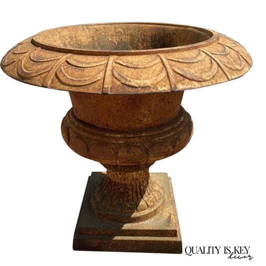 Vintage French Art Deco Cast Iron 20" Brown Campana Urn Outdoor Garden Planter