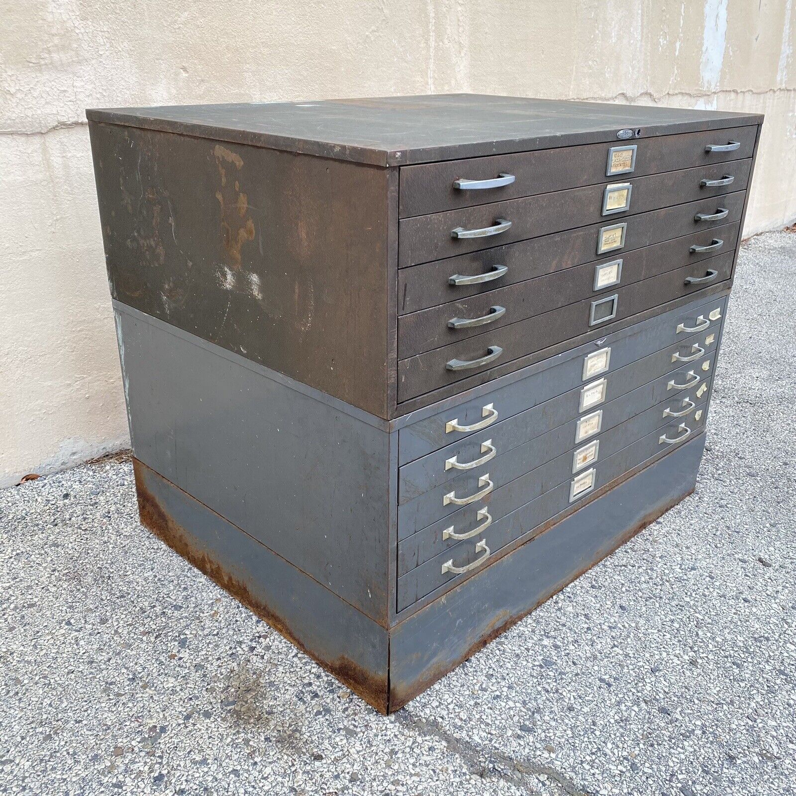 Vintage Cole Steel Metal Industrial Stacking Flat File Map Cabinet w/ 10 Drawers