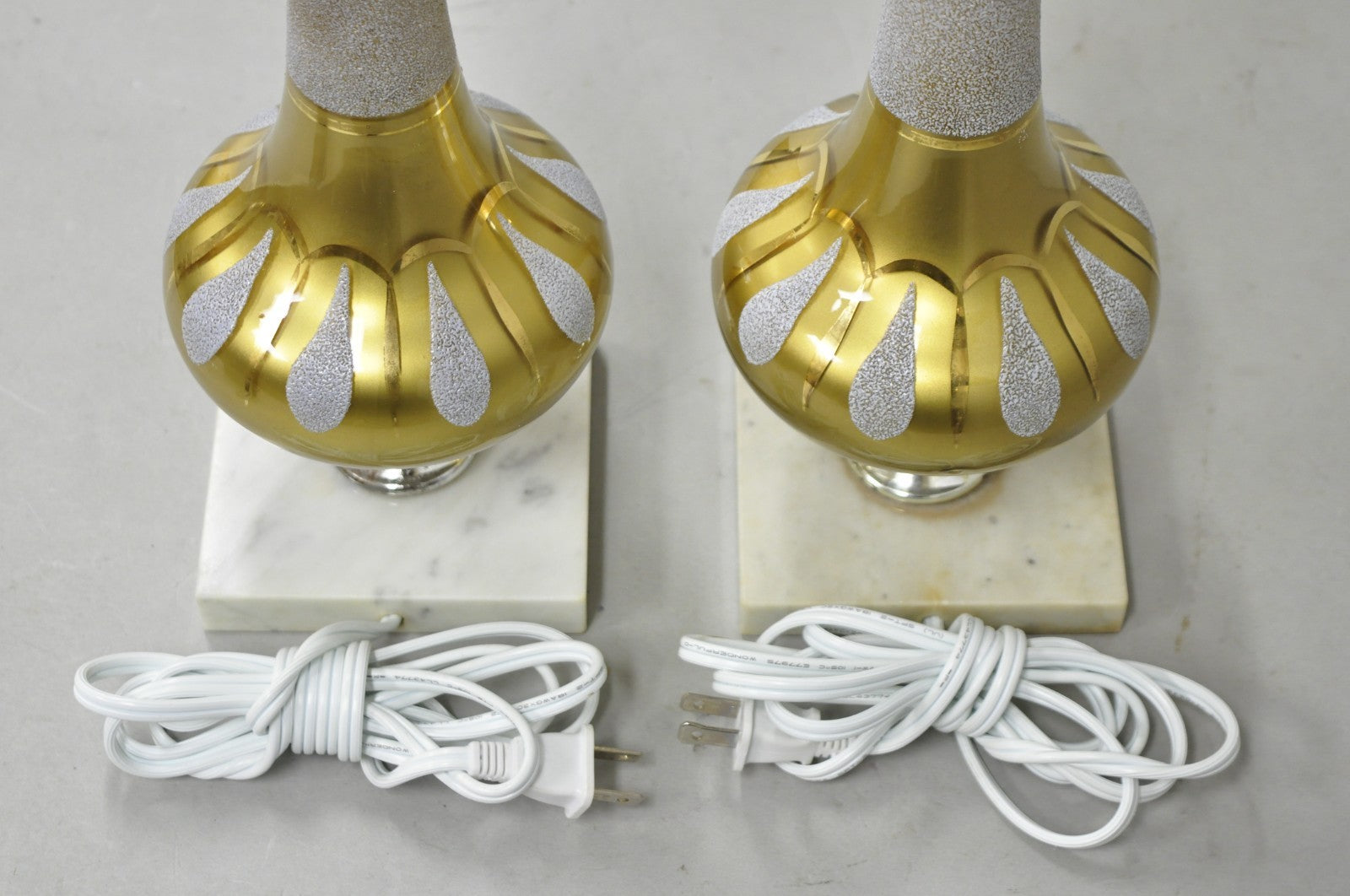 Vintage Mid Century Modern Gold Teardrop Diamond Vanity Table Lamps - a Pair