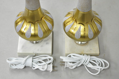 Vintage Mid Century Modern Gold Teardrop Diamond Vanity Table Lamps - a Pair